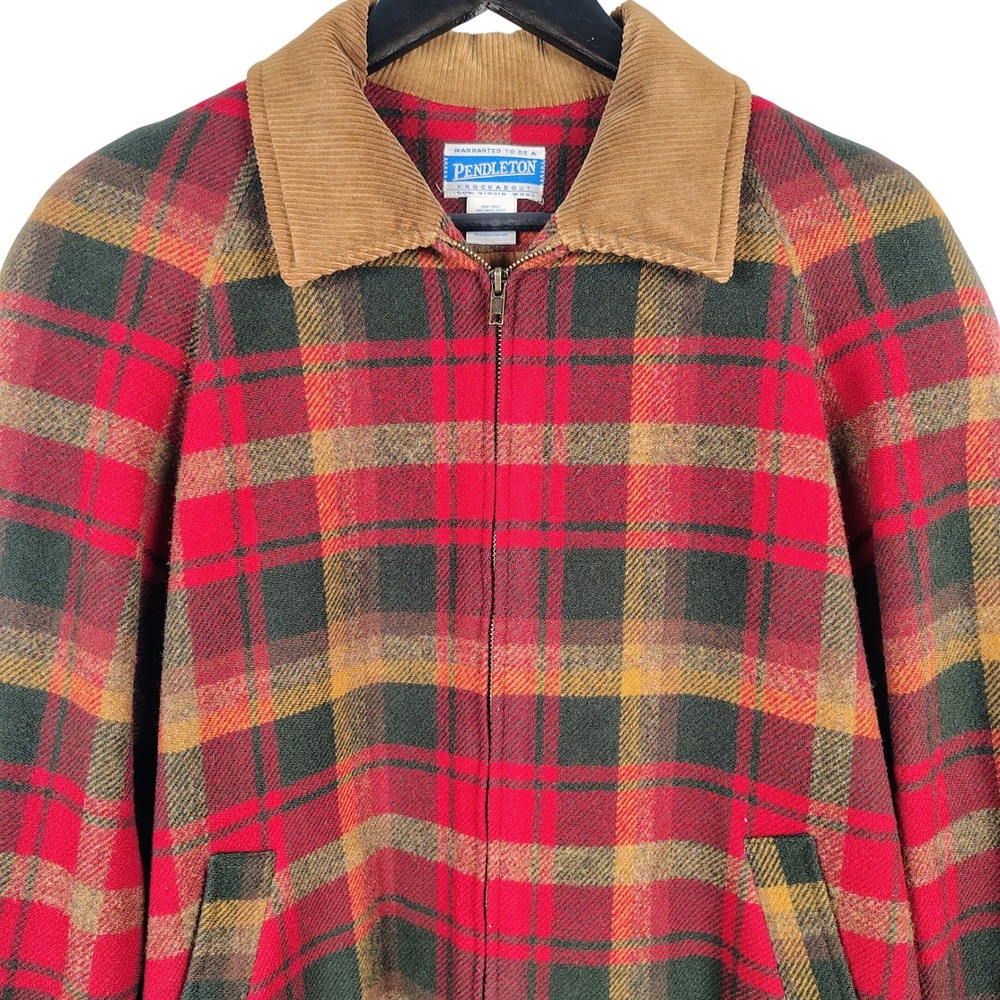 Pendleton Mens M Knockabout Plaid Wool Jacket Red Green Corduroy Trim Americana